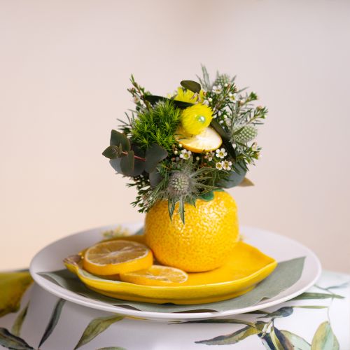 Article Vase décoratif citron pot de fleur en céramique jaune Ø8,5cm