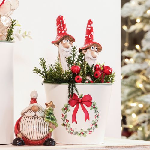 Article Figurines de nain en céramique avec chapeau champignon rouge, lot de 2, 17 cm