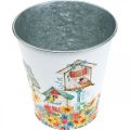 Floristik24 Pot en tôle avec nichoirs, décoration estivale, jardinière H14,5cm Ø13,5cm