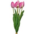 Floristik24 Décoration de tulipes roses, fleurs artificielles au toucher réel, printemps 49cm, 5 pièces
