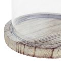 Floristik24 Cloche en verre décoration assiette en bois décoration de table mini cloche à fromage H13cm