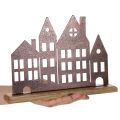 Décoration de rangée de maisons, en métal avec base en bois, 30 cm | Floristik24.fr