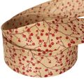 Ruban de décoration en tissu avec branches et baies rouges pailletées 40mm x 15m | Floristik24.fr