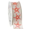 Floristik24 Ruban décoratif beige avec étoiles rouges fil de fer 40mm 15m