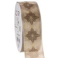 Floristik24 Ruban décoratif avec étoiles, bord rigide, 40 mm x 20 m, or et brun