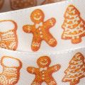 Ruban décoratif avec motifs de pain d'épices, 25 mm x 18 m, blanc et orange | Floristik24.fr