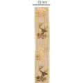 Ruban décoratif de Noël avec motif de cerf en polyester 15mm x 15m beige et doré | Floristik24.fr