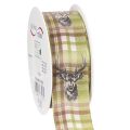 Floristik24 Ruban décoratif en tissu motif cerf 40 mm x 15 m vert beige marron
