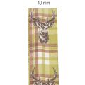 Ruban décoratif en tissu motif cerf 40 mm x 15 m vert beige marron | Floristik24.fr