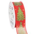 Floristik24 Ruban décoratif tissu sapins et étoiles 40mm 15m rouge, vert et doré