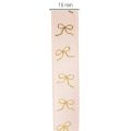 Ruban décoratif en polyester avec motifs dorés, 15 mm x 18 m, rose et or | Floristik24.fr
