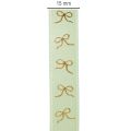 Ruban décoratif en polyester motif nœuds dorés 15mm x 18m, couleur vert menthe | Floristik24.fr