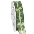 Floristik24 Ruban décoratif en tissu vert avec motif nœud, 25 mm x 18 m