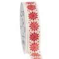 Floristik24 Ruban décoratif avec flocons de neige en coton, bordure métallique, blanc et rouge, 25 mm x 20 m, décoration et emballage cadeau