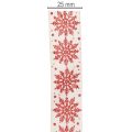 Ruban décoratif avec flocons de neige en coton, bordure métallique, blanc et rouge, 25 mm x 20 m, décoration et emballage cadeau | Floristik24.fr
