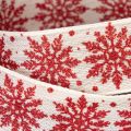 Ruban décoratif avec flocons de neige en coton, bordure métallique, blanc et rouge, 25 mm x 20 m, décoration et emballage cadeau | Floristik24.fr