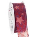 Floristik24 Ruban décoratif en organza avec étoiles scintillantes, 40 mm x 15 m, violet et rouge