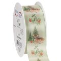 Floristik24 Ruban décoratif en satin motif cerf forêt et fleurs rouges 40mm x 15m