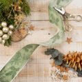 Ruban décoratif en polyester 40 mm 15 m avec motifs houx et gui verts | Floristik24.fr
