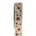 Floristik24 Ruban cadeau noeud ruban avec étoiles blanc rouge 25mm 15m