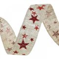 Floristik24 Ruban cadeau noeud ruban avec étoiles blanc rouge 25mm 15m