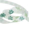 Floristik24 Ruban décoratif avec des flocons de neige blanc, vert 15mm 15m