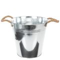 Floristik24 Seau décoratif en métal argenté avec poignées en corde Ø25 cm