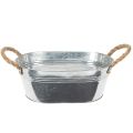 Floristik24 Coupe ovale en métal argenté avec poignées en corde - 30 x 17 x 10 cm