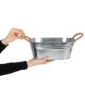 Coupe ovale en métal argenté avec poignées en corde - 30 x 17 x 10 cm | Floristik24.fr