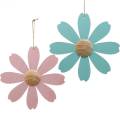 Floristik24 Fleurs en bois à suspendre, décoration printanière, fleur en bois rose et bleu, été, fleurs décoratives 4pcs