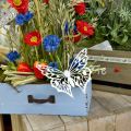 Floristik24 Bouchon fleur papillon, décoration jardin métal, bouchon plante shabby chic blanc, argent L51cm 3pcs