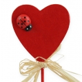 Floristik24 Coeur en bois sur un bâton rouge 4,5cm 24pcs