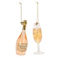 Floristik24 Set de suspensions de Noël en verre - Bouteille et flûte de champagne, 14cm, couleur dorée