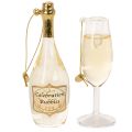 Ensemble pendentif bouteille et verre à champagne, décoration de sapin de Noël, 14 cm, 2 pièces | Floristik24.fr