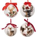 Boules de Noël en plastique avec motifs cerfs et rubans rouges 7 cm set de 4 | Floristik24.fr