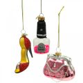 Floristik24 Décorations de sapin de Noël vernis à ongles sac à main chaussures pour femmes 3pcs