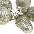 Floristik24 Mini décorations d&#39;arbre fruits d&#39;automne et boules nacre, argent antique verre véritable 3.4–4.4cm 10pcs