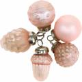 Floristik24 Mini décorations d&#39;arbre fruits d&#39;automne et boules rose, argent véritable verre 3.4–4.4cm 10pcs