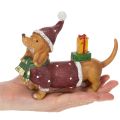 Figurine décorative teckel en polyresine avec manteau, bonnet et cadeau 18 cm | Floristik24.fr