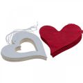Coeurs déco à suspendre coeur en bois rouge/blanc 12cm 12pcs