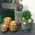 Floristik24 Jardinière en céramique, décoration de table, jardinière en carton ondulé vert, marron Ø13,5cm H13cm