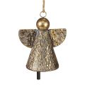 Cloche décorative Ange de Noël, décoration de cloche de Noël dorée aspect antique 21 cm