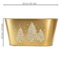 Cache-pot ovale en métal doré avec motif sapins 24×13×12,5 cm | Floristik24.fr