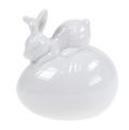 Floristik24 Figurine décorative lapin sur blanc d&#39;oeuf 8.5cm 2pcs