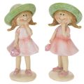 Floristik24 Figurines décoratives fille avec chapeau vert et robe rose 6,5 x 5,5 x 14,5 cm - Lot de 2