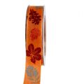 Floristik24 Ruban décoratif motif feuilles orange 25mm 20m