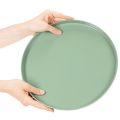 Plateau décoratif rond en métal vert avec pied 30 cm | Floristik24.fr