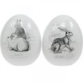 Floristik24 Oeuf en céramique, décoration de Pâques, Oeuf de Pâques avec lapins blanc, noir Ø10cm H12cm lot de 2