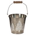 Floristik24 Seau décoratif en zinc avec sapins et poignée en bois 13cm
