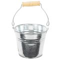 Floristik24 Lot de 10 petits seaux en zinc argenté avec anse bois Ø10 cm